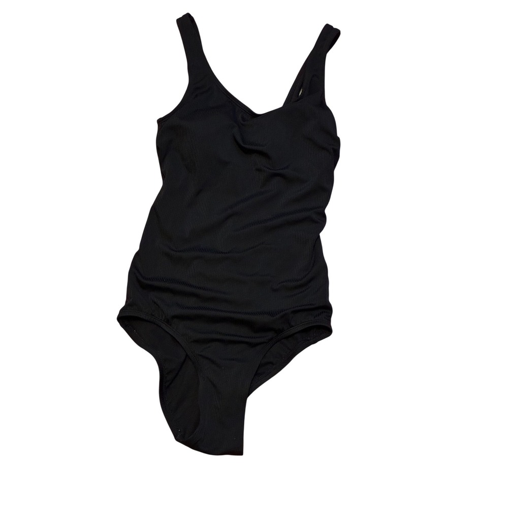 🎉Womens Ribbed One Piece Swimsuit Black V-Neck Size S